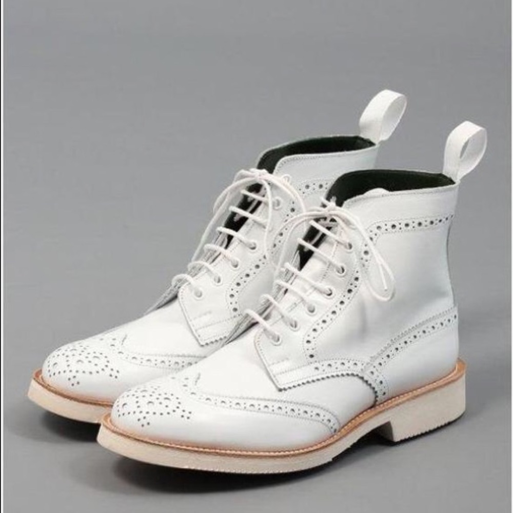 men's white leather wingtip ankle boot handmade